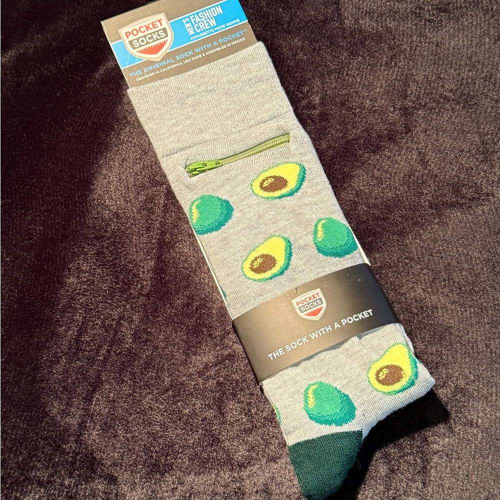 Pocket Socks with Avocado Design Men's  Socks NIP